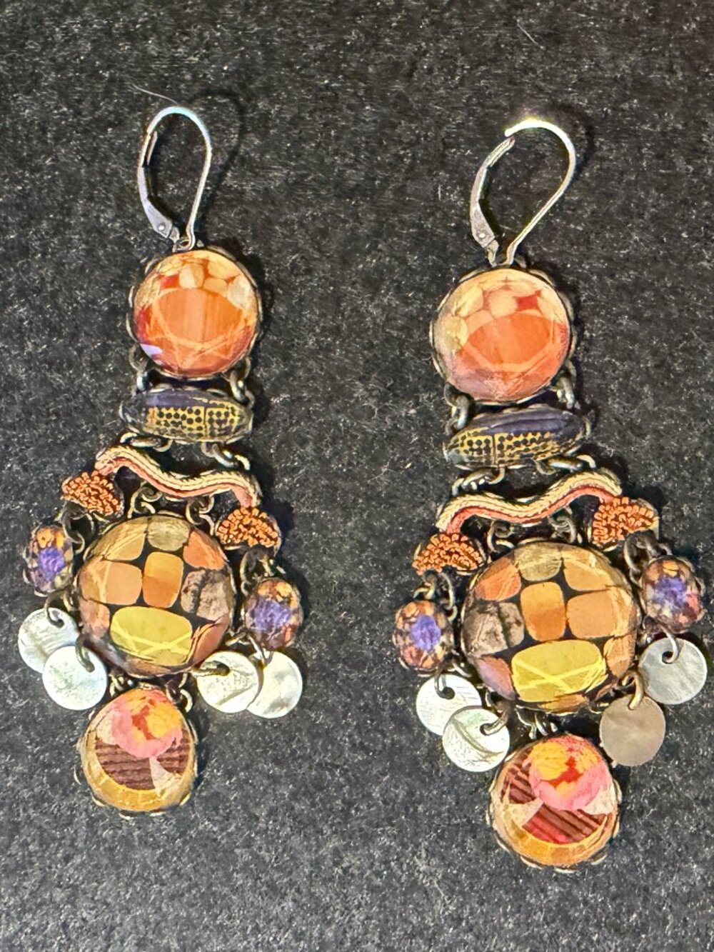 Ayala Bar Radiance Collection Large Chandelier Earrings Apricot Mosaic Statement